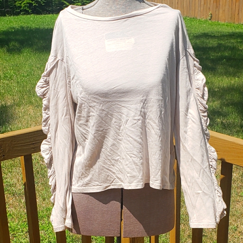 Michelle By Comune Tan Ruffle Sleeve Shirt